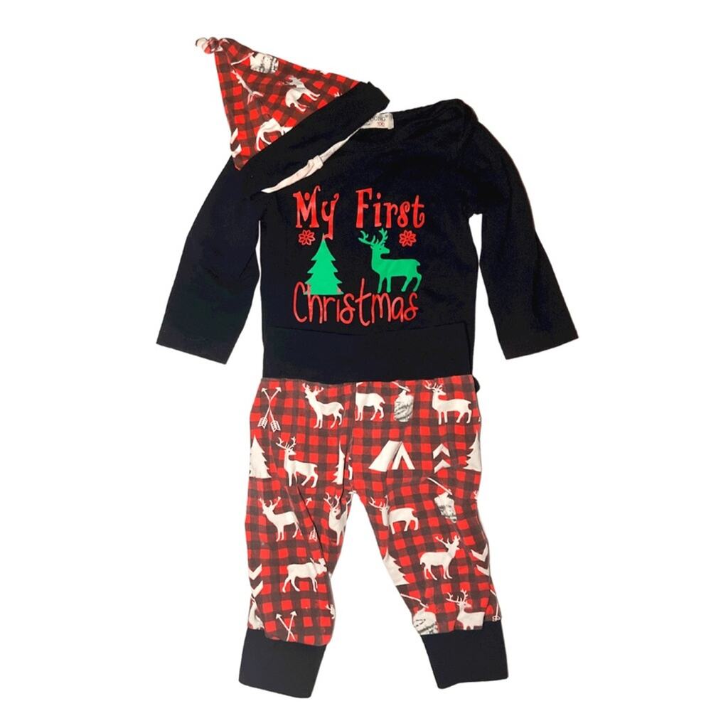 Baby Boy First Christmas Outfit with Hat Size 12 Months
